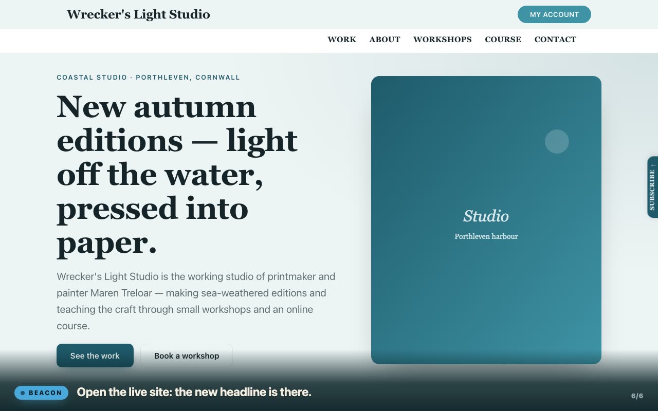Change a headline, publish — live on the site.